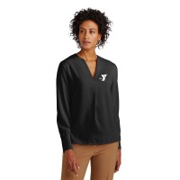 Women's Brooks Brothers® Open-Neck Satin Blouse- Embroidered Y Logo